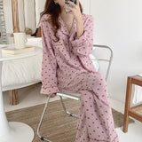 woloong New Autumn Winter Sleepwear 2 Pieces Sets For Women's Cotton Pajamas Turn-down Collar Homewear Large Size Pijama Pyjama Female