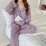 woloong New Autumn Winter Sleepwear 2 Pieces Sets For Women's Cotton Pajamas Turn-down Collar Homewear Large Size Pijama Pyjama Female