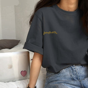 woloong Short Sleeve T-shirts Women Summer Embroidery Loose Korean Style Simple All-match Trendy Causal Chic Girls Ins BF Tees Daily New
