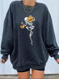 woloong Halloween Pumpkin Skull Print Sweatshirt for Women  Fall Europe and America Style New Casual Thin Pullover Female Hoodies