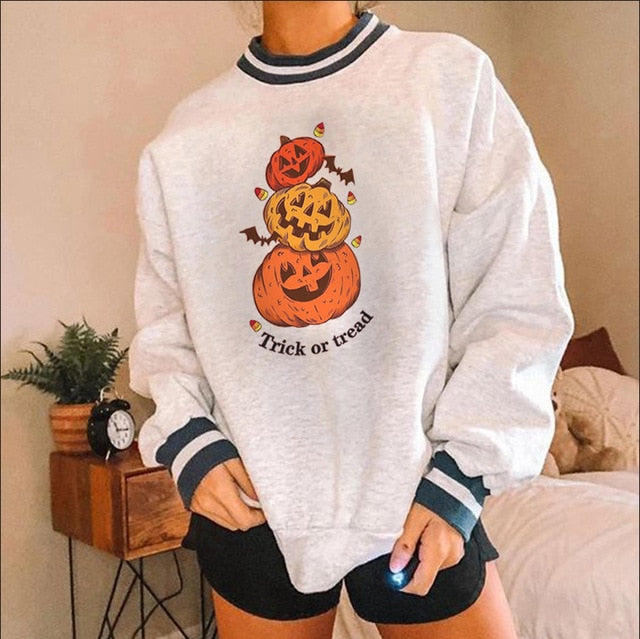 woloong Halloween Pumpkin Skull Print Sweatshirt for Women  Fall Europe and America Style New Casual Thin Pullover Female Hoodies