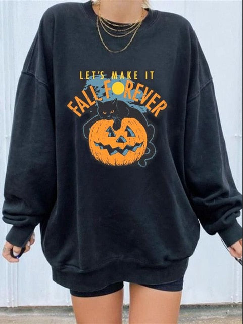 woloong Halloween Pumpkin Skull Print Sweatshirt for Women  Fall Europe and America Style New Casual Thin Pullover Female Hoodies