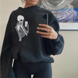 woloong Halloween Pumpkin Skull Print Sweatshirt for Women  Fall Europe and America Style New Casual Thin Pullover Female Hoodies