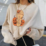 woloong Halloween Pumpkin Skull Print Sweatshirt for Women  Fall Europe and America Style New Casual Thin Pullover Female Hoodies