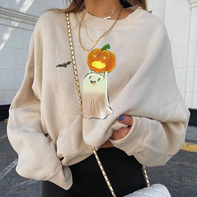 woloong Halloween Pumpkin Skull Print Sweatshirt for Women  Fall Europe and America Style New Casual Thin Pullover Female Hoodies