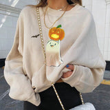 woloong Halloween Pumpkin Skull Print Sweatshirt for Women  Fall Europe and America Style New Casual Thin Pullover Female Hoodies