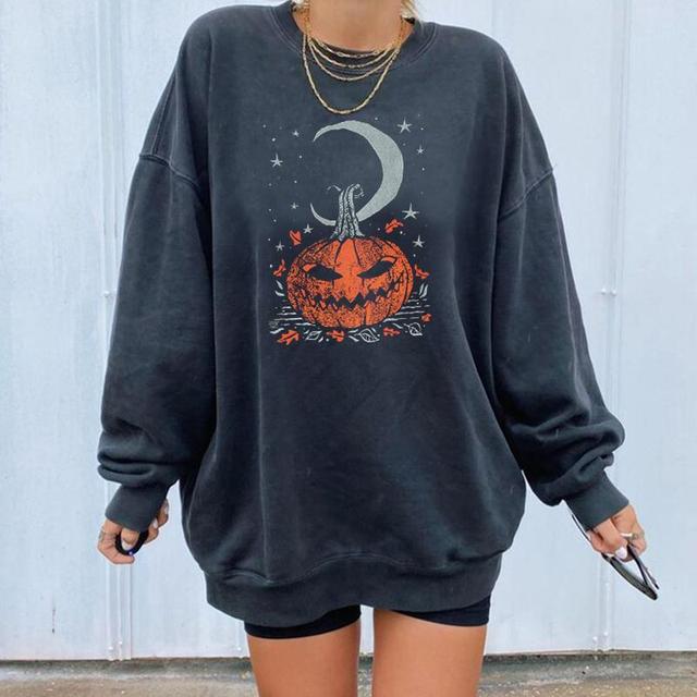 woloong Halloween Pumpkin Skull Print Sweatshirt for Women  Fall Europe and America Style New Casual Thin Pullover Female Hoodies