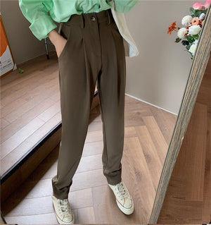 woloong HziriP Elegant Formal High Waist Harem Straight Pants Women Bottom  New Autumn OL Solid Fashion Loose Suit Trousers Female