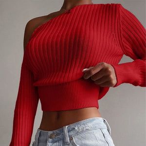 woloong New Sexy Off Shoulder Women' Sweater Jumper Spring Long Sleeve Knitted Crop Tops Fashion Solid Lady Pullover Sweaters Streetwear