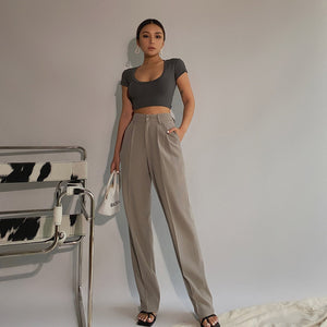 woloong Spring New Office Lady High Quality Elegant Casual Fashion Wide Leg Woman Female Pants Hot Sales