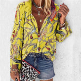 New Fashion Daisy Floral Print Shirts Women V Neck Long Sleeve Button Tops Casual Loose Plus Size Blouse