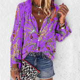 New Fashion Daisy Floral Print Shirts Women V Neck Long Sleeve Button Tops Casual Loose Plus Size Blouse