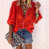 New Fashion Daisy Floral Print Shirts Women V Neck Long Sleeve Button Tops Casual Loose Plus Size Blouse