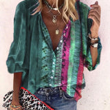 New Fashion Daisy Floral Print Shirts Women V Neck Long Sleeve Button Tops Casual Loose Plus Size Blouse