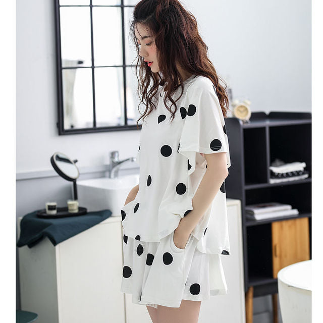 woloong Women Pajama Sets Summer Oversized Cotton Cute Short Sleeve Home Suits Korean Women's Homewear 2 Piece Set Sleepwear Pijama New