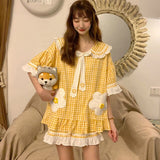 woloong Women Pajama Sets Summer Oversized Cotton Cute Short Sleeve Home Suits Korean Women's Homewear 2 Piece Set Sleepwear Pijama New