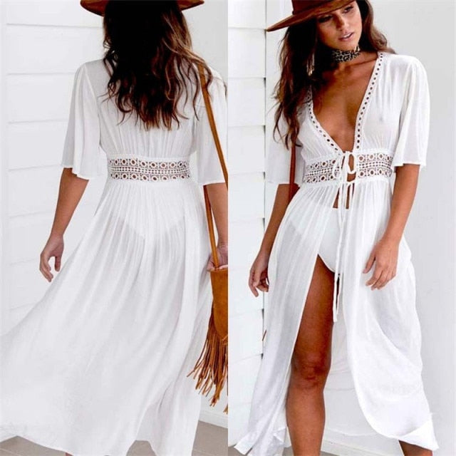 Summer Sexy Beach Cover Up Women Dress Tunic Pareos Ladies Kaftan Robe Cover-up Woman Beach Wear Swimsuit