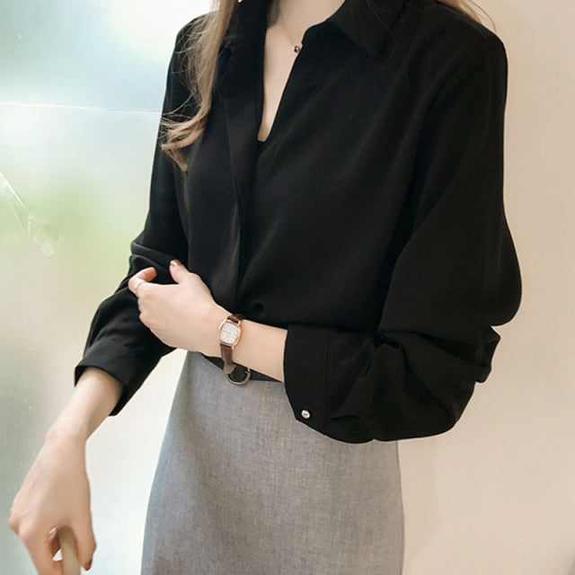 Spring Women New Fashion Blouses Solid Plus Size Female Clothes Loose Shirt Long Sleeve Blouse Simple OL Feminine Blusa