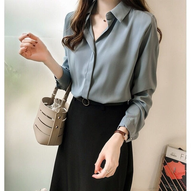 Spring Women New Fashion Blouses Solid Plus Size Female Clothes Loose Shirt Long Sleeve Blouse Simple OL Feminine Blusa