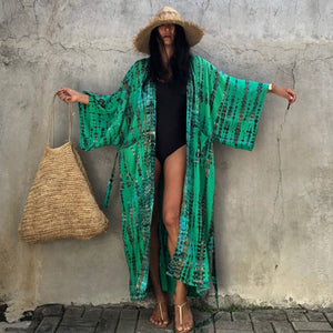 Fitshinling Snake Print Oversize Beach Cover Up Swimwear  Summer Vintage Kimono Bohemian Holiday Long Cardigan Outing New