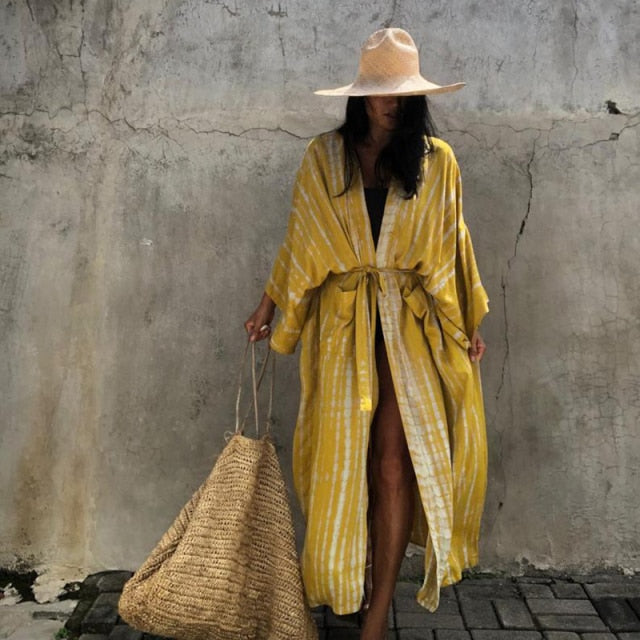 Fitshinling Snake Print Oversize Beach Cover Up Swimwear  Summer Vintage Kimono Bohemian Holiday Long Cardigan Outing New