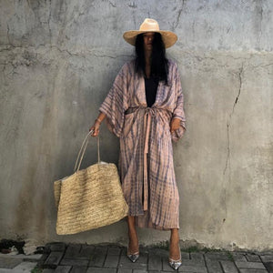 Fitshinling Snake Print Oversize Beach Cover Up Swimwear  Summer Vintage Kimono Bohemian Holiday Long Cardigan Outing New