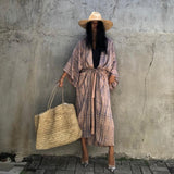 Fitshinling Snake Print Oversize Beach Cover Up Swimwear  Summer Vintage Kimono Bohemian Holiday Long Cardigan Outing New