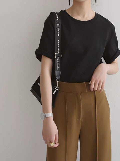 100% Cotton T Shirt Women Summer New Oversized Solid Basic Tees 9 Color Casual Loose Tshirt Korean O Neck Khaki Tops