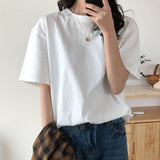 100% Cotton T Shirt Women Summer New Oversized Solid Basic Tees 9 Color Casual Loose Tshirt Korean O Neck Khaki Tops
