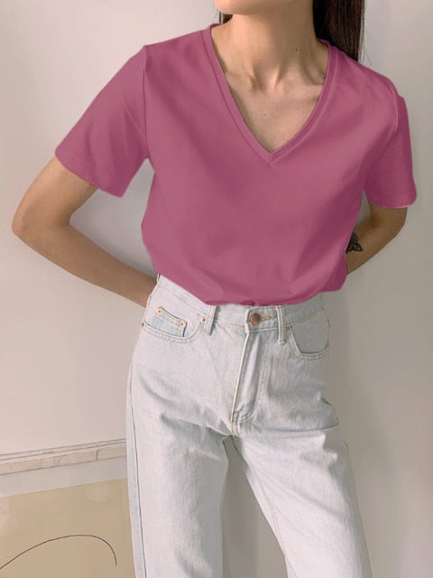 100% Cotton T Shirt Women Summer New Oversized Solid Basic Tees 9 Color Casual Loose Tshirt Korean O Neck Khaki Tops