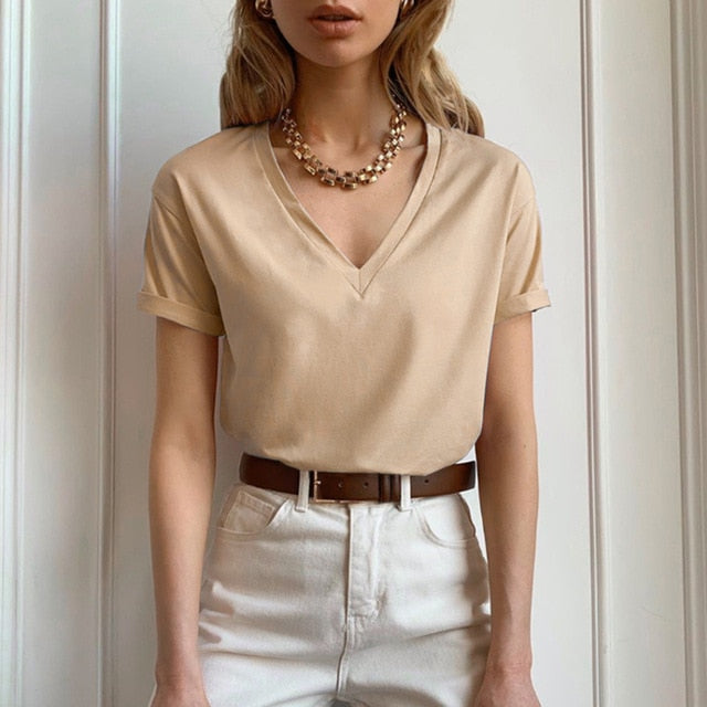 100% Cotton T Shirt Women Summer New Oversized Solid Basic Tees 9 Color Casual Loose Tshirt Korean O Neck Khaki Tops