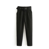 goosudu black suit pants woman high waist pants sashes pockets office ladies pants fashion middle aged pink yellow pants