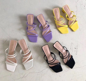 New Summer Slippers Low Heels Slides Female Peep Toe Square Heel Slipper Brand Sandals Women Slipper Big Size 41 Flip Flops