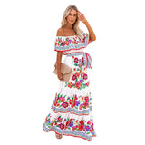 woloong Floral Print Dress Slim Sexy Off The Shoulder Long Dress Irregular Female Streetwear New Dress Casual Autumn And Winter