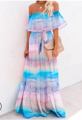 woloong Floral Print Dress Slim Sexy Off The Shoulder Long Dress Irregular Female Streetwear New Dress Casual Autumn And Winter