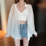 Blouses Women Summer Shirts Thin Loose See-through Sunscreen Pure Long Sleeve Sexy Womens Chiffon Korean Female New Fashion Tops