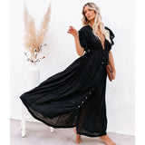 White Cover-ups Bikini Cover up Kaftan Women Long Maxi Dress Solid V neck Ladies Holiday Dress Robe Plage Tunic Women Beachwear