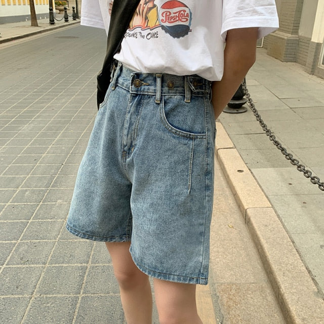 Spring And Summer New Women's Casual Loose Denim Shorts Fashion High Waist Wide Leg Shorts Female Bottoms