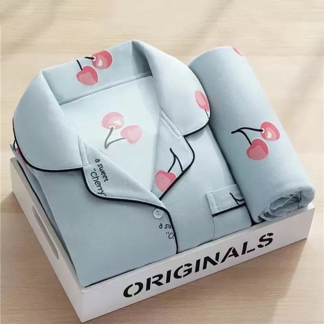 goosudu Women's Pajamas Set Pijama Lingerie for Female Homewear Spring V-Neck Long Sleeves Trousers Suit Sleepwear Pyjamas Sets Viscose