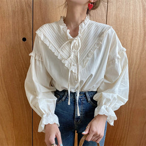 Alien Kitty New Arrival Hollow Out Vintage Elegant Tops Women Shirt Solid Long Sleeve Korean Style Loose Blouses Blusas