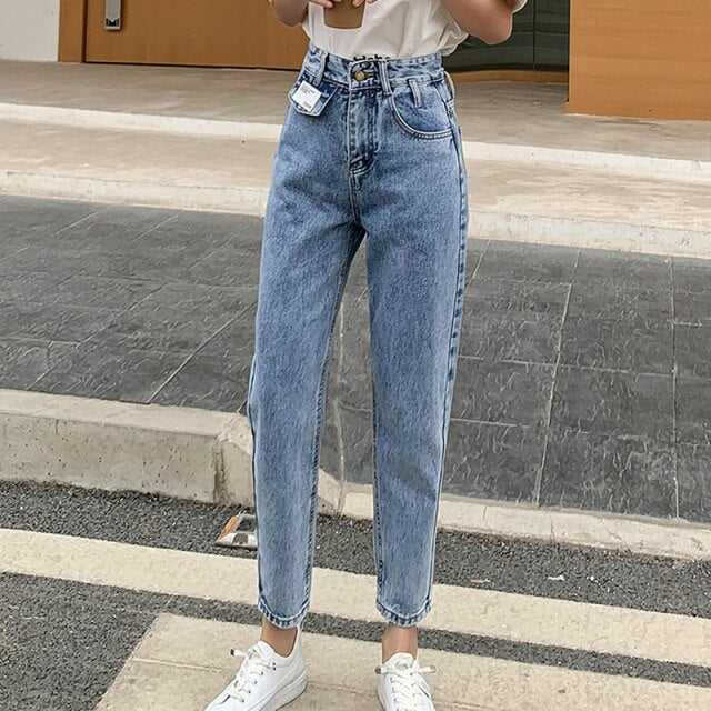 Women's jeans autumn new simple casual Korean loose harem pants all-match slim straight-leg pants