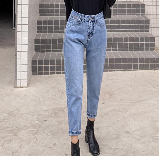 Women's jeans autumn new simple casual Korean loose harem pants all-match slim straight-leg pants