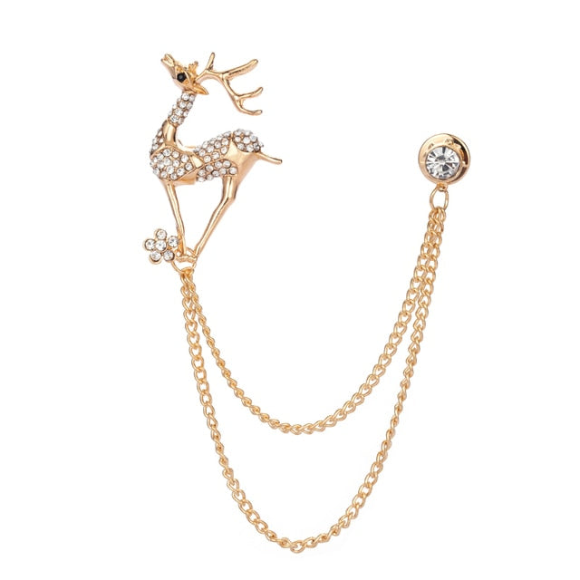 1 Pair Delicate Tree Leaf Brooches Pins For Women Men Vintage Elk Wings Palm Crystal Jean Shirts Suits Lapel Pin Retro Broche