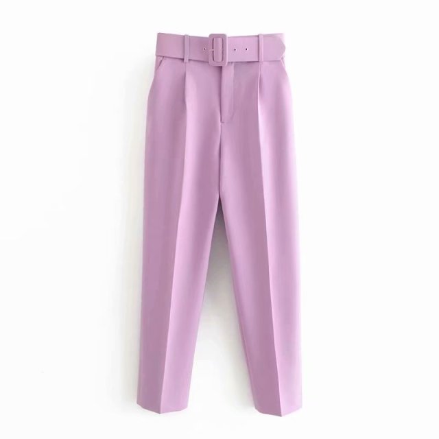 goosudu black suit pants woman high waist pants sashes pockets office ladies pants fashion middle aged pink yellow pants