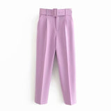 goosudu black suit pants woman high waist pants sashes pockets office ladies pants fashion middle aged pink yellow pants