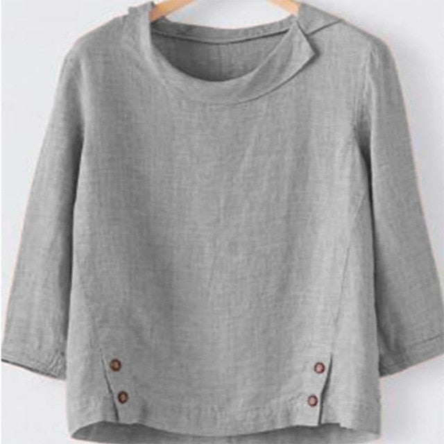 woloong Cotton Linen New Women Autumn Plus Size 5XL Long Sleeve Button Solid Color Casual T Shirts Women Fashion Clothing