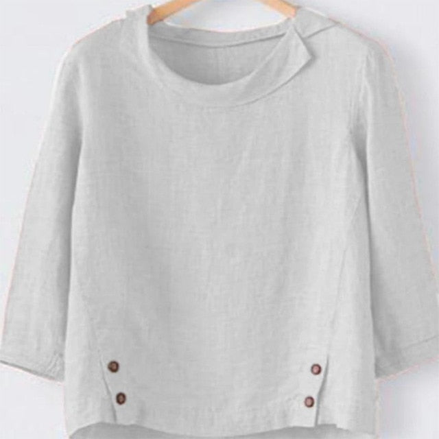woloong Cotton Linen New Women Autumn Plus Size 5XL Long Sleeve Button Solid Color Casual T Shirts Women Fashion Clothing