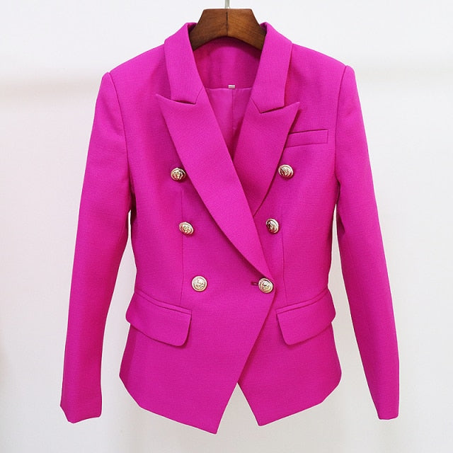 High Street Newest  Runway Designer Blazer Women's Classic Lion Buttons Double Breasted Slim Fitting Textured Blazer Jacket