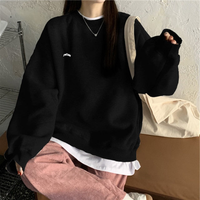 spring and autumn new splicing Pullover fashion Korean thick and thin women's Sweatshirt Navy Gray Black Pink women's Hoodi