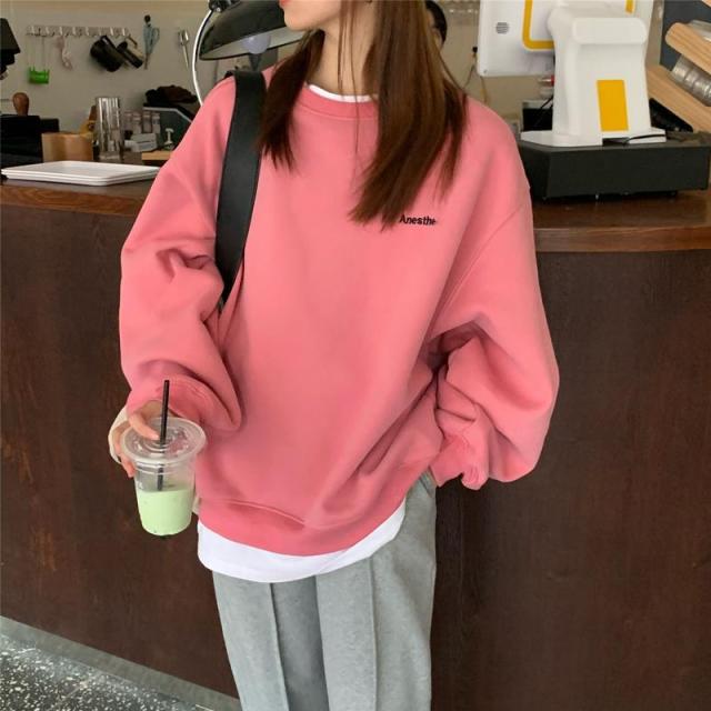 spring and autumn new splicing Pullover fashion Korean thick and thin women's Sweatshirt Navy Gray Black Pink women's Hoodi